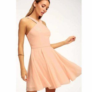 NWT LuLus sz Large Forevermore peach skater dress